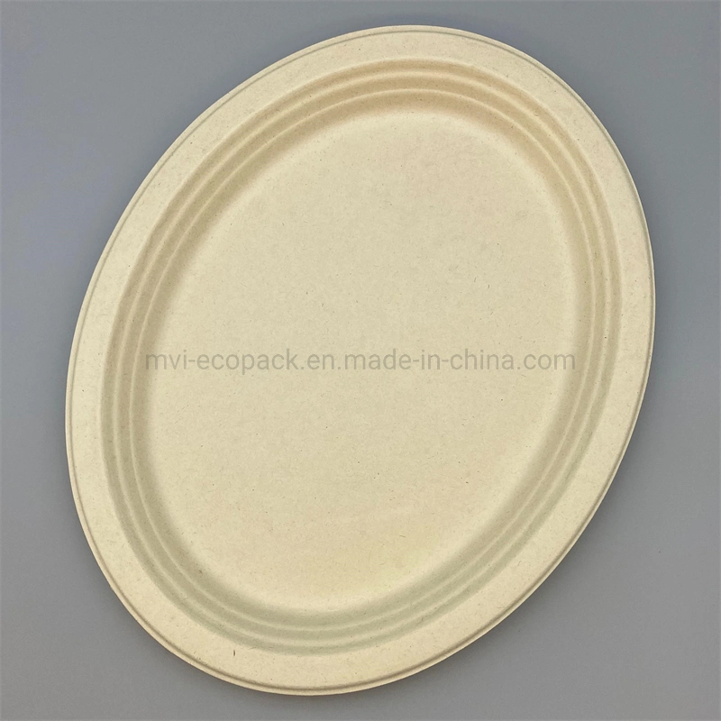 Eco-Friendly Tableware Compostable Wheat Straw Pulp Large Oval Dinner Plate