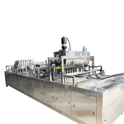 Automatic Cheesecake Tiramisu Mousse Filling Production Line with Spoon Cake Chocolate Sauce Cream Cup/Box Filling Press Lid Labeling Machine