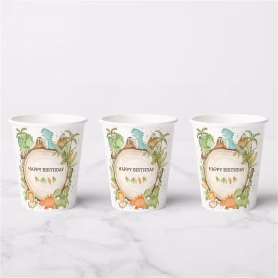 Eco-Friendly Biodegradable Disposable Printing Bamboo Pulp Paper Dinner Plate Cup Napkin Cutlery Straw Food Box Birthday Party Tableware Supplies